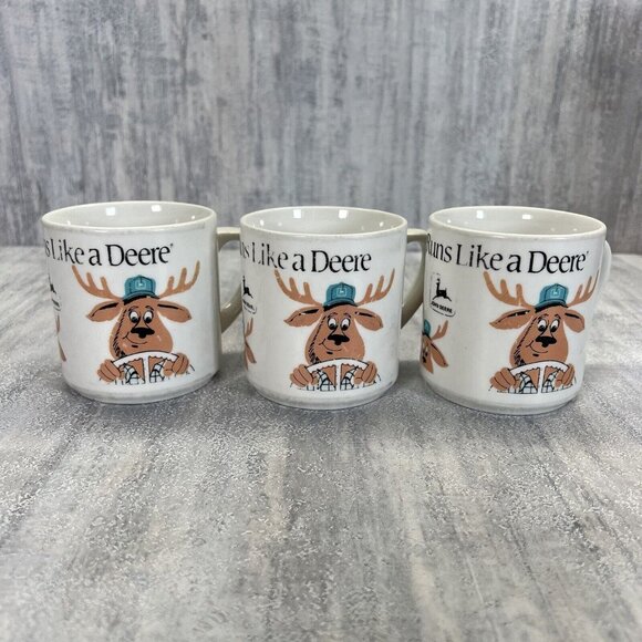 Vintage John Deere Coffee Mugs Grandpa Grandma Driving Nothing Runs Like A Deer - Picture 1 of 11